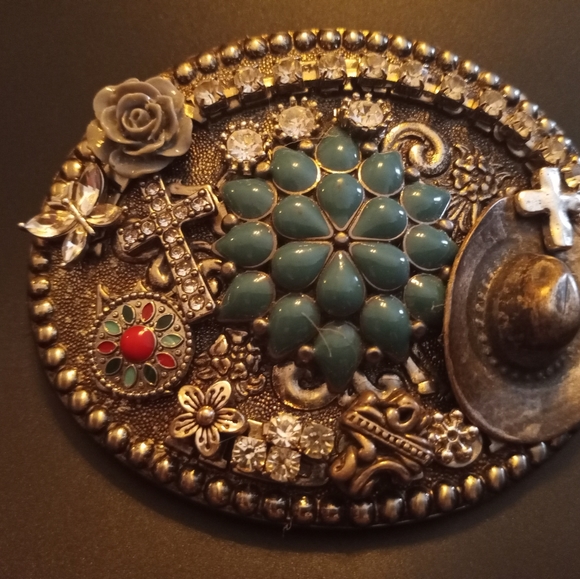 Fred Fellows Limited Collector Edition 4" Turquoise & Rhinestone Buckle - Picture 3 of 4